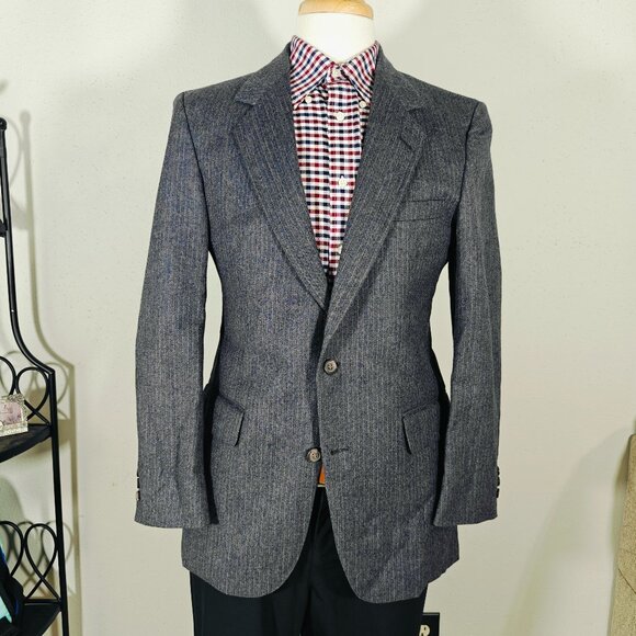 VTG Bill Blass Men's Sport Coat Blazer Gray Striped Herringbone Wool Size 40R - Picture 1 of 16